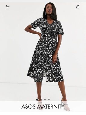 ASOS Maternity Black and White Polka Dot Midi Dress
